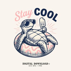 Turtle Pool Float PNG Summer Beach Gift Vintage Digital Download Inflatable Printable Vacation Fan Retro PNG Design Retro Popsicle