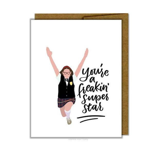 you're a freakin' superstar  |  single card  |  female empowerment  |  handlettered  |  cards for your badass friends  |  cards for BFF