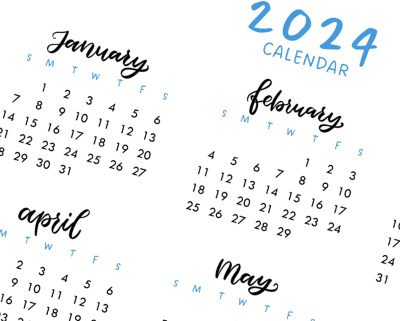 2024 Printable Calendar Instant Download Onepage Calendar Etsy