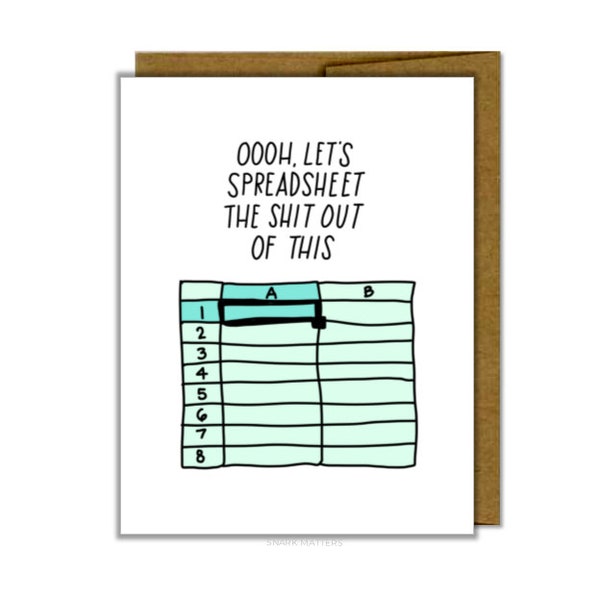 let's spreadsheet this!  |  single card  |  friendship card  |  funny card  |  badass greeting cards for women  |  nerdy cards  |   nerds