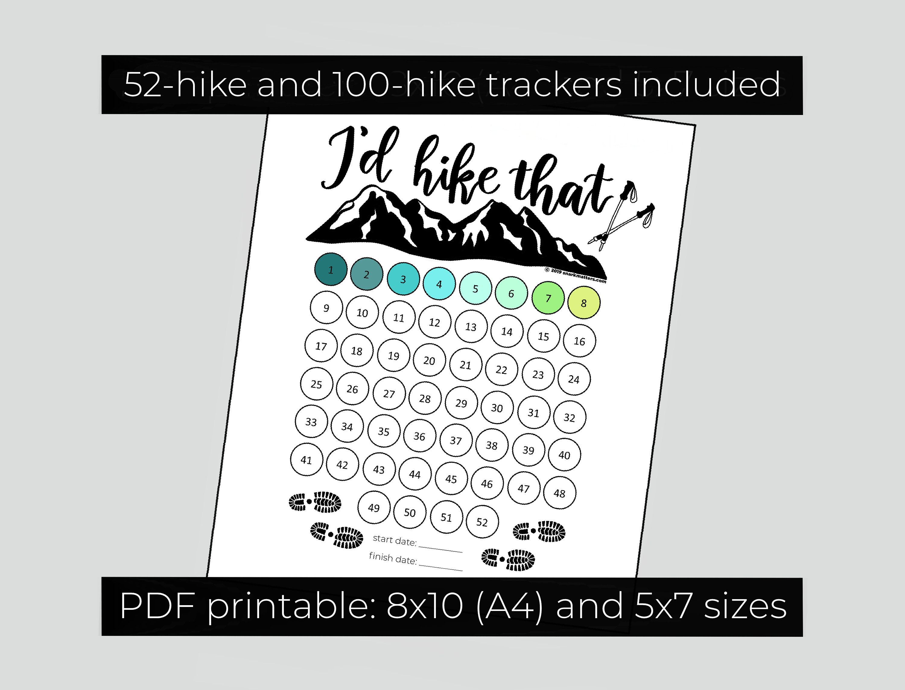 Hike Challenge Tracker PDF Printable Download 'i'd Hike That' Coloras