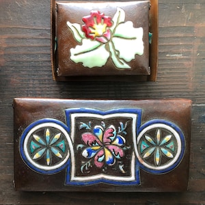 Lot Of 2 Antique Hand-tooled Copper Cloisonné Boxes Marked Ando