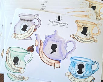 Bridgerton Tea Set A6 Sticker Sheet- Waterproof Vinyl.