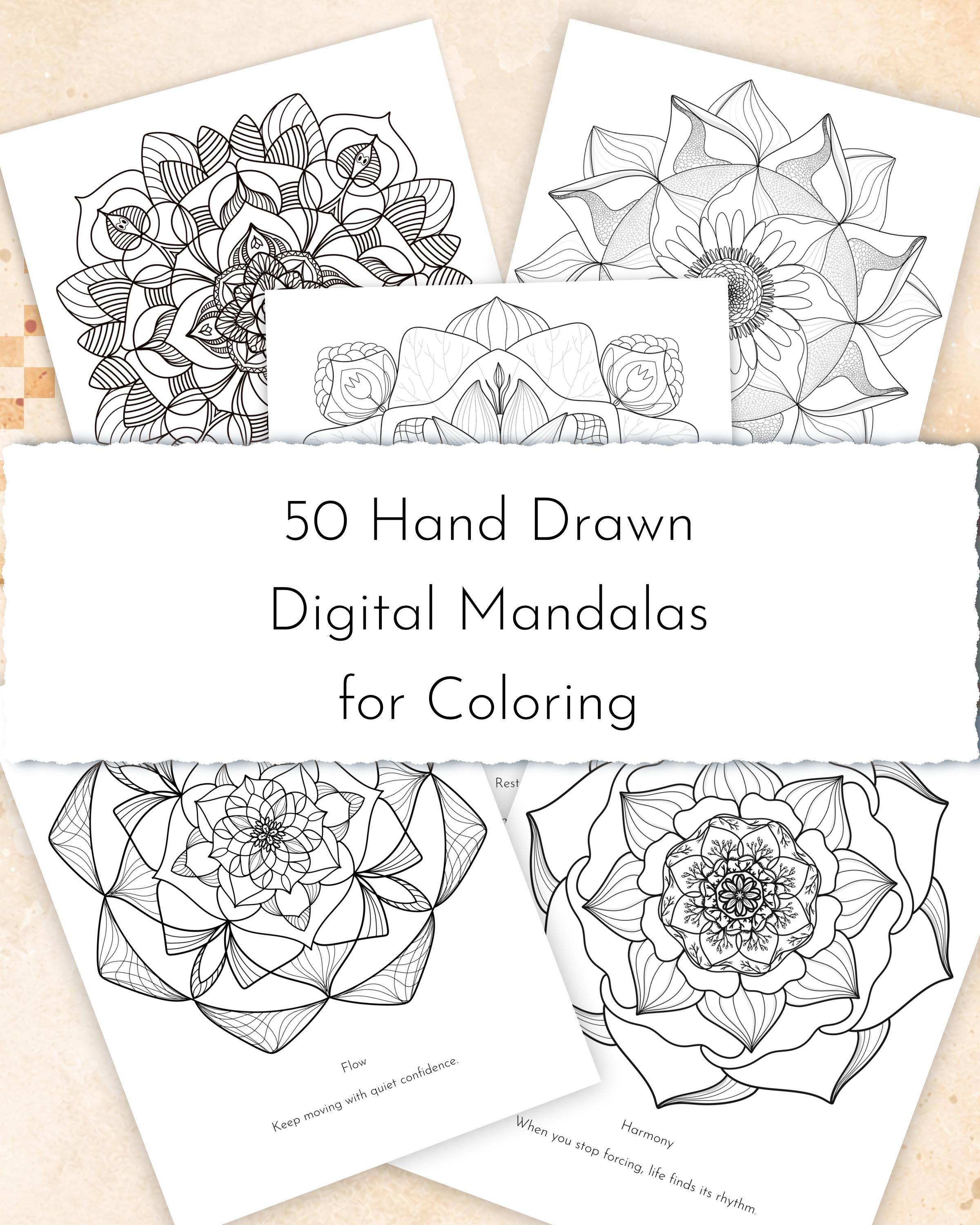 AVELIS | 50 Hand-Drawn Mandalas PDF: Adult Coloring Pages, Mindfulness Activity (Digital Download)