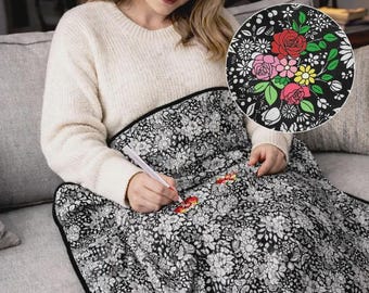 DIY Coloring Blanket with Washable Fabric Markers, Reusable Color Your Own Throw Blanket, Family Fun Activity, Creative Gift