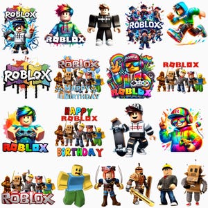 Paquete de imágenes PNG de Roblox, diseños de imágenes prediseñadas coloridas para sublimación de camisetas.