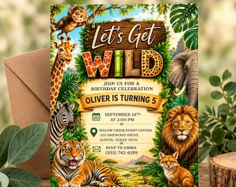Safari Birthday Invitation | Editable Canva Template | Jungle Birthday Invitation | Wild Animal Birthday Party Invite | Jungle Animals Theme