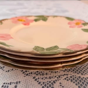Vintage Franciscan Desert Rose Bread Plates Set, Crescent Mark Earthenware (1949-1953) (set of 8)