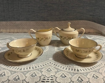 Lenox Brookdale Tea Set for Two, Vintage 1960's, 6 Piece Fine Bone China Tea Service, Rare Factory SAMPLE Stamp on Sugar & Creamer Only