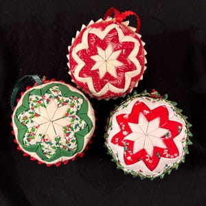 Vintage 1980s Folded Fabric Star Ornaments Set of 3 Quilted Holiday Decor