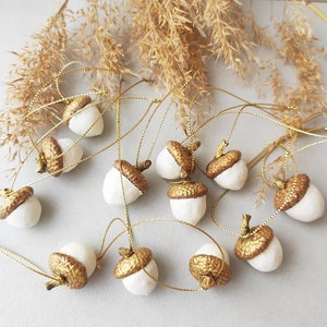 Decorative clay acorns Set of 8 pcs white & golden handmade acorns ornaments Easter decor Air dry clay decor image 1