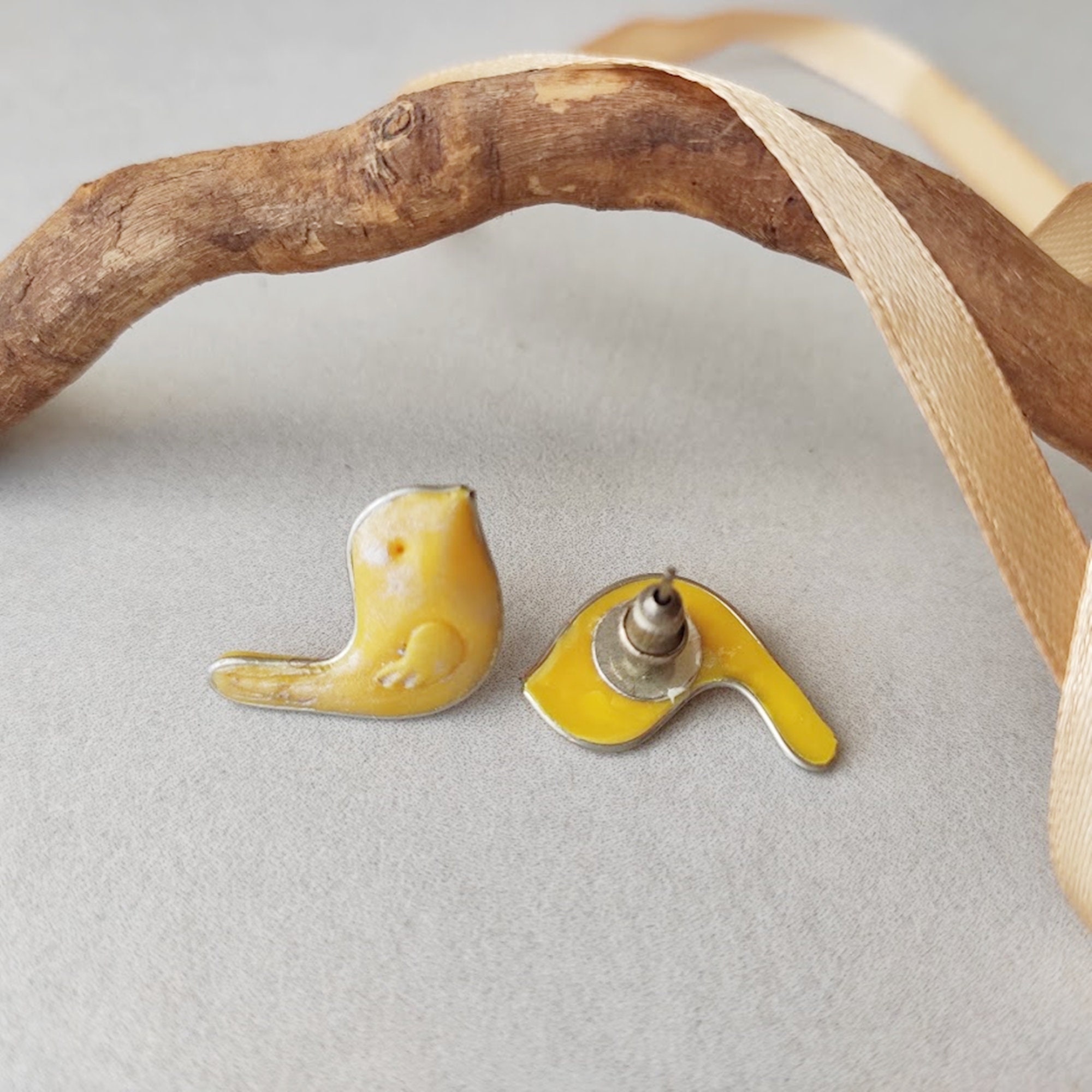 Yellow Bird Stud Earrings, Small Exotic Earrings Birdie Studs Etsy
