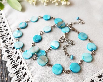 Bright Blue Nacre Bracelet,  Chain & Link Bracelets