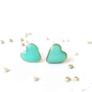 Mint Heart Stud Earrings: Handmade Polymer Clay Jewelry, stocking stuffers