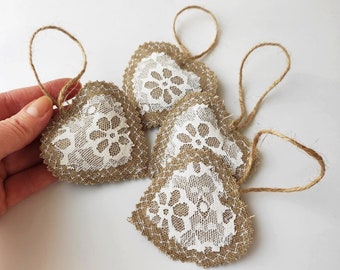 Burlap and Lace hearts Valentines Day gift Boho Home Decor  Wedding Love Decoration. Ukrainian handmade