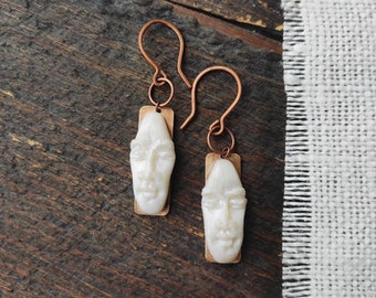 Pendientes pegadizos de cara, pendientes colgantes hechos a mano con cara blanca sonriente, joyería de arte portátil de cobre y arcilla polimérica