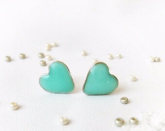 Tiny Mint Heart stud earrings Minimalistic studs Lovely gift