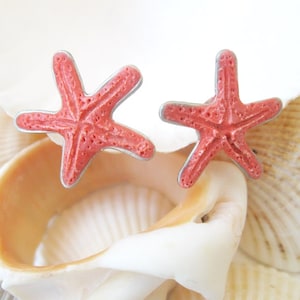 Sea star stud earrings coral starfish earrings Hawaiian jewelry, sea beach coral studs, inspired by nature image 1