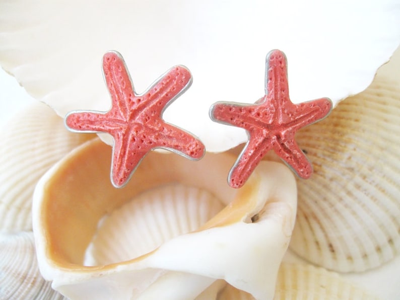 Sea star stud earrings coral starfish earrings Hawaiian jewelry, sea beach coral studs, inspired by nature image 1