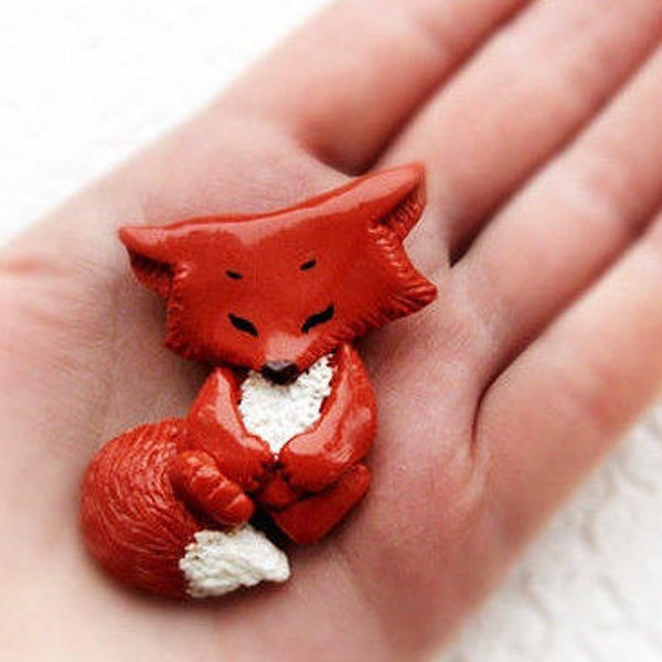 Red fox brooch, lovely little pin fox cub, cute animal jewelry, art miniature