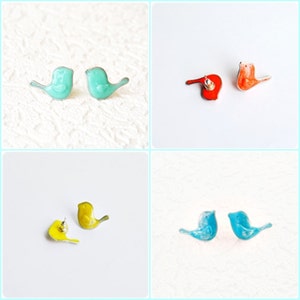 Bird Stud Earrings, Small Mint Studs, Cute Handmade Jewelry image 5