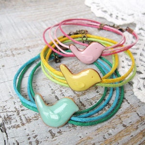 Wrap Bird bracelet for girl, kids jewelry, cute accessory for her, lovely birds jewelry. Ukrainian handmade image 1