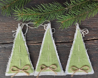 Christmas trees burlap ornaments Rustic Christmas accents primitive home decor.  Ukrainian handmade