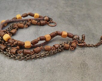 Multilayer boho bracelet with wooden beads, Bohemian jewelry size XL