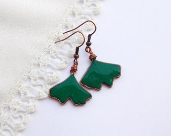 Ginkgo biloba leaves earrings green leaf earrings tropical jungle plants trendy accessory Ukrainian handmade