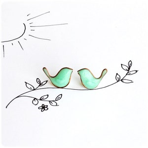 Cute small bird stud earrings, lovely gift idea, blue mint birds jewelry