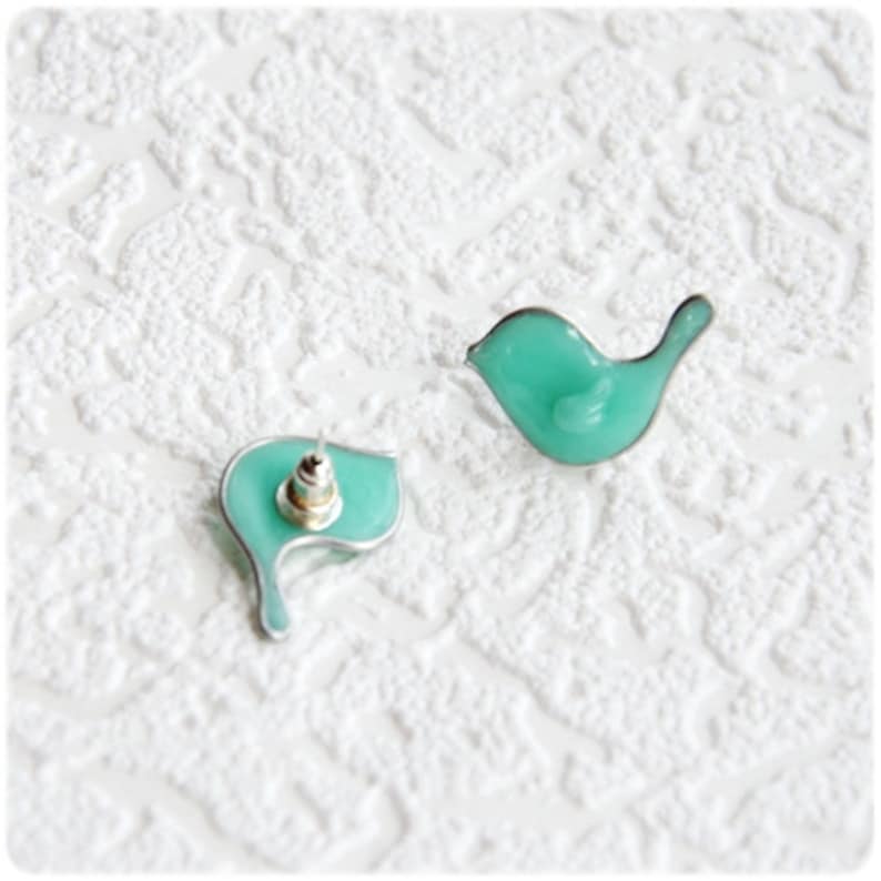 Bird Stud Earrings, Small Mint Studs, Cute Handmade Jewelry image 3