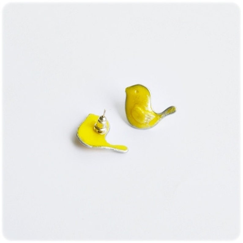 Yellow Bird Stud Earrings, Small Exotic Earrings Birdie Studs Etsy