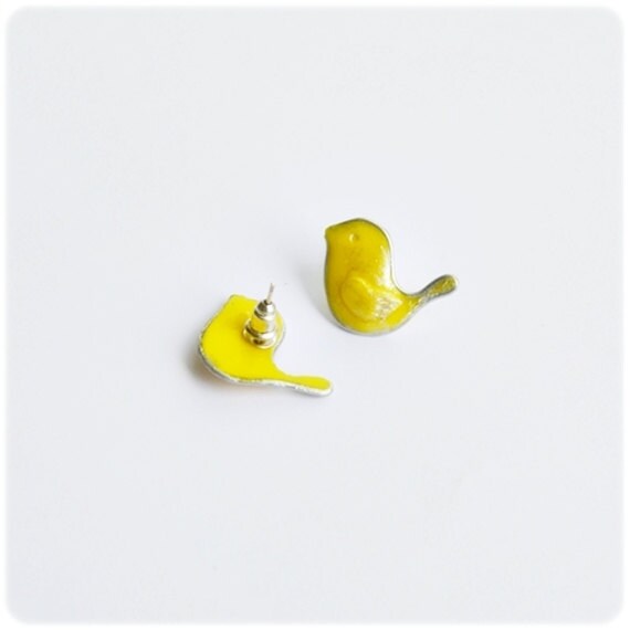 Yellow Bird Stud Earrings Small Exotic Earrings Birdie Studs - Etsy