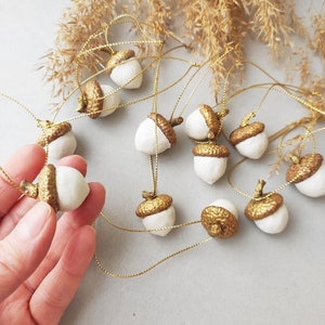 Decorative clay acorns Set of 8 pcs white & golden handmade acorns ornaments Easter decor Air dry clay decor image 3