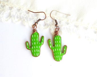 Pendientes de cactus, colgantes verdes, joyas de plantas