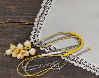 Original Yellow and white flower pendant necklace,  boho bohemian jewelry