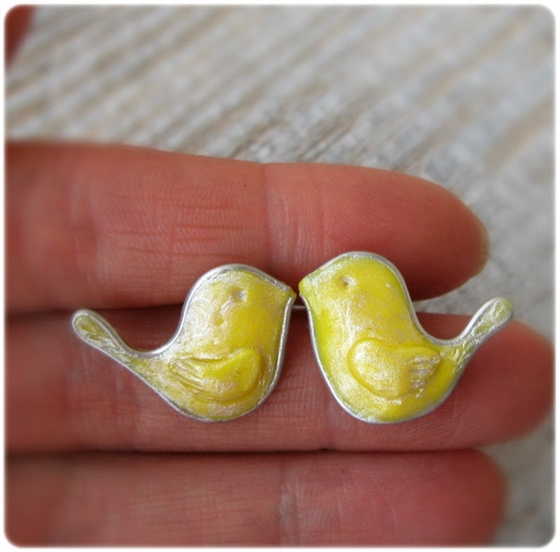Yellow Bird Stud Earrings, Small Exotic Earrings Birdie Studs Etsy