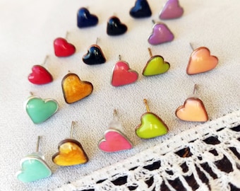 Tiny heart stud earrings in various colors for your choice