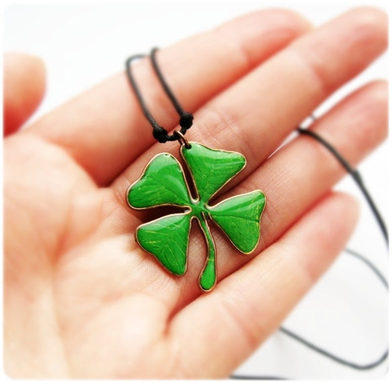 Four leaf clover lucky charm necklace green clover pendant  Etsy