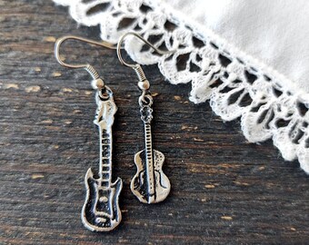 Guitar earrings Gift for him Souvenir for musician Guitarist gift Charm dangle earrings