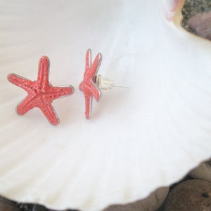 Sea star stud earrings coral starfish earrings Hawaiian jewelry, sea beach coral studs, inspired by nature image 4