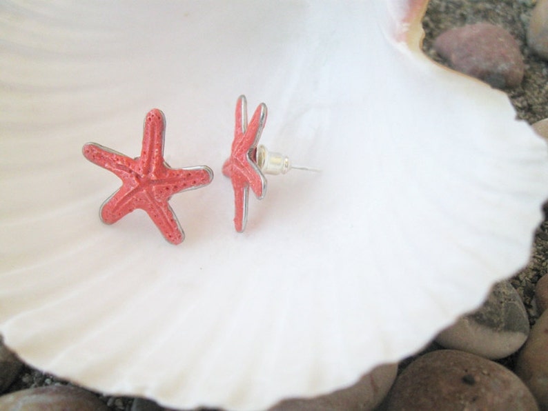 Sea star stud earrings coral starfish earrings Hawaiian jewelry, sea beach coral studs, inspired by nature image 4