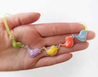 Colored Birds Necklace, Flock of birds Cute kawaii kids jewelry