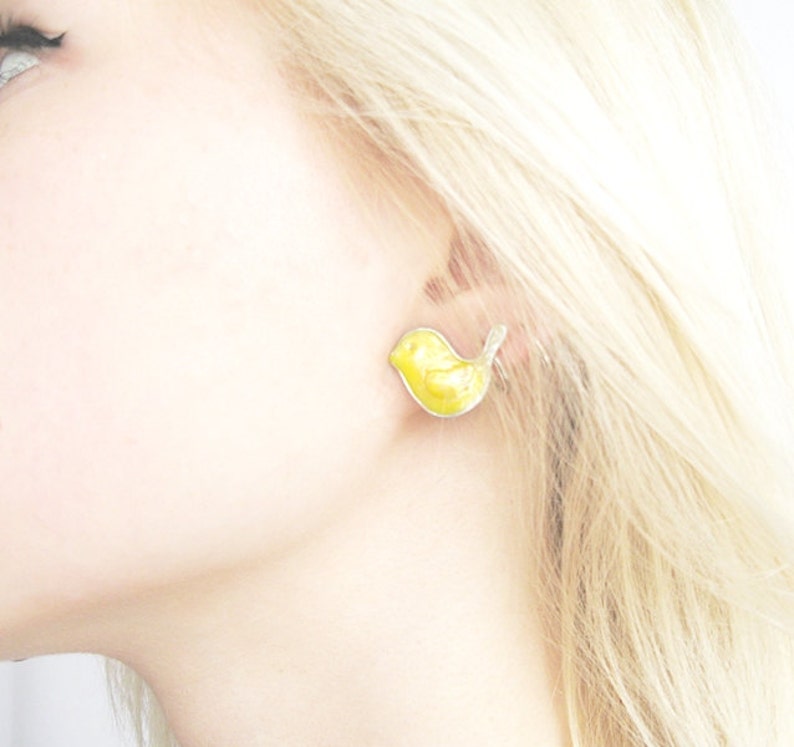 Yellow Bird Stud Earrings, Small Exotic Earrings Birdie Studs Etsy