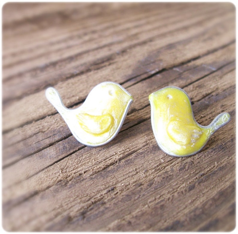 Yellow Bird Stud Earrings, Small Exotic Earrings Birdie Studs Etsy