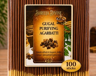 Gugal Zuiverende Agarbatti | Handgemaakte Indiase wierookstokjes (100 stuks)