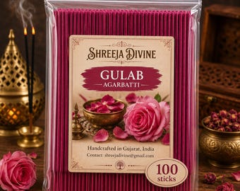 Handgemaakte Gulab Rose wierookstokjes | Indiase agarbatti voor puja, yoga en huisparfum (100 stuks)