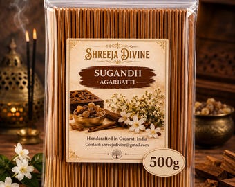 Sugandh wierookstokjes 500 g | Handgemaakte Indiase agarbatti | Traditionele geur voor yoga, puja en huiselijke sfeer