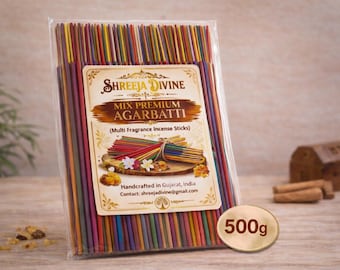 Gemengde geur wierookstokjes | Handgemaakte Indiase agarbatti, sandelhout, roos, mogra, lavendel (500 g)