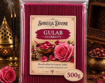 Handgemaakte Gulab Rose wierookstokjes | Indiase agarbatti voor puja en yoga (500 g)